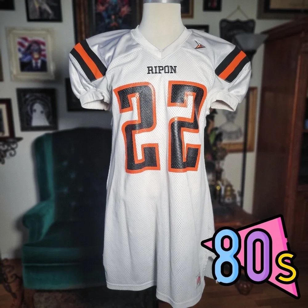 Ripon Athletic Football Jersey Vintage 80s White Orange Black‎ Number 22 USA XL